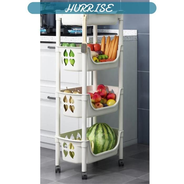 Sonew chariot de stockage de fruits et légumes Étagère de rangement de cuisine à articles cuisine 4 Couches à Roulettes Beige