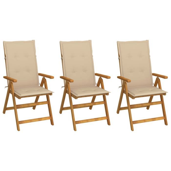 SALE 2026 Chaise de jardin Beige - Chaises pliables de jardin lot de 3 avec coussins Bois dacacia PRO298178212