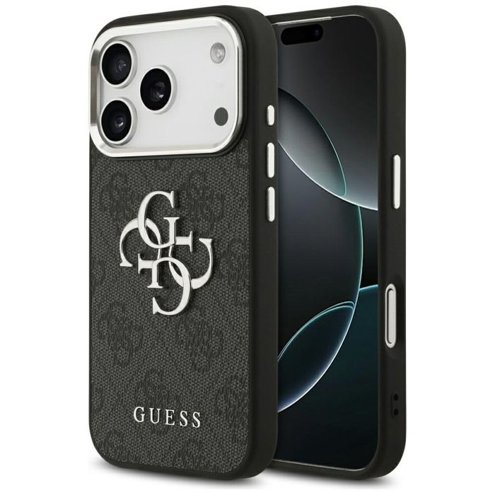 Guess Coque 4G Metal Logo Backcover pour Apple iPhone 17 Pro - Silver Edge Noir - vue 4