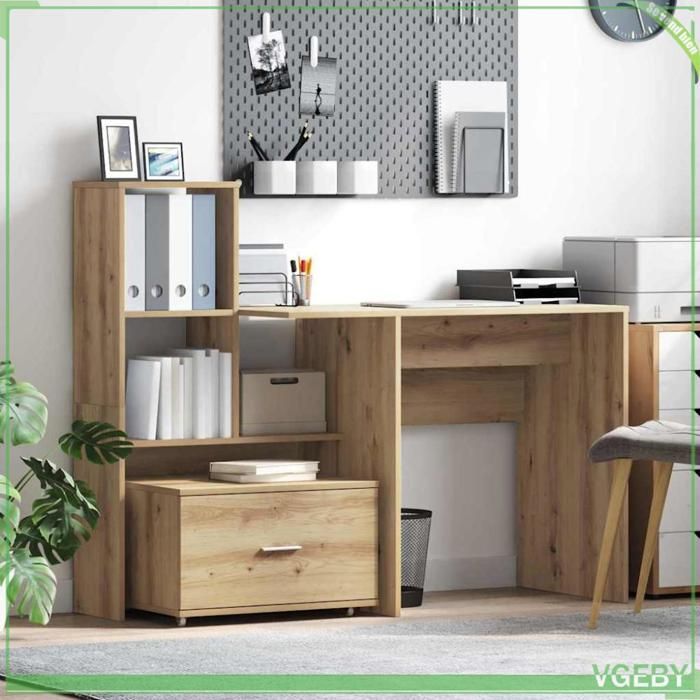 Bureau - 3337272 - Chêne artisanal - Bois dingénierie - 1 tiroir et étagère