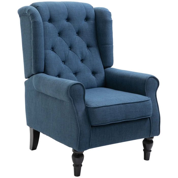 Fauteuil à oreilles Fauteuil capitonné dossier haut fauteuil lounge rembourré avec accoudoirs arrondis pieds en bois