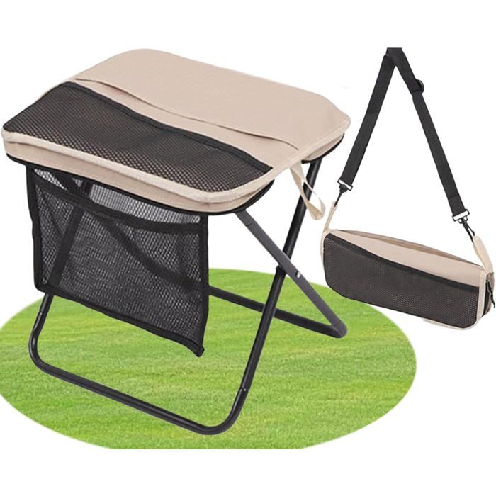Mini tabouret de camping pliant avec sac de transport Tabouret pliable pour camping et pêche Kaki 33 x 27 x 31 cm