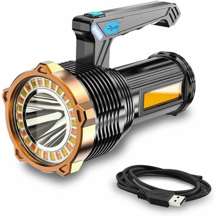 Lampe torche LED - PZCC - Ultra puissante - Portée > 500 m - Technologie COB - 8 modes déclairage - Rechargeable USB