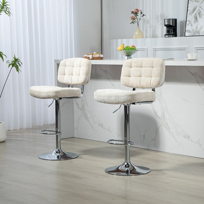 MOTHINESSTO3642-Lot de 2 tabourets de bar avec dossier hauteur réglable et repose-pieds cadre en acier charge 120 Kg beige