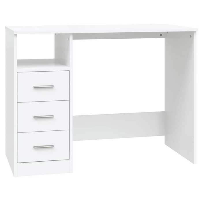 Blanc Table de travail - Bureau 1 place - avec tiroirs Blanc 102x50x76 cm Bois dingénierie m6676