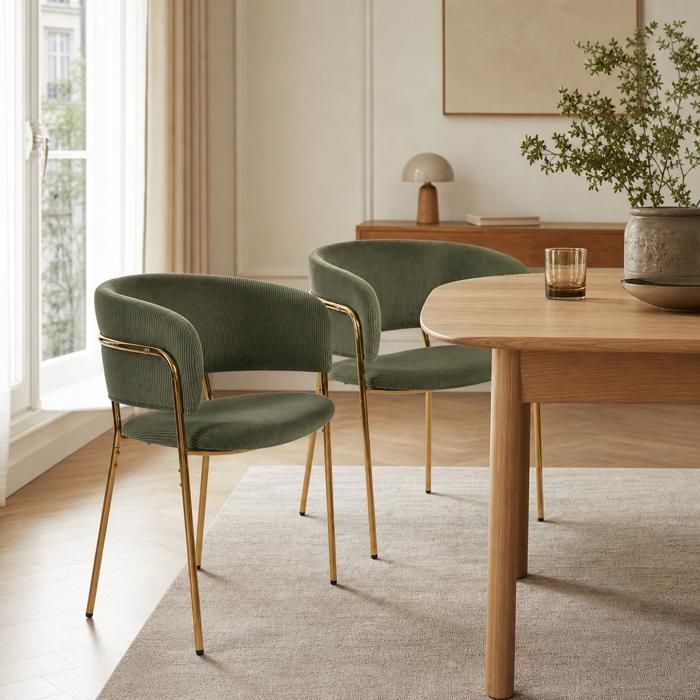 2 chaises modernes pied incliné réglable cord vert