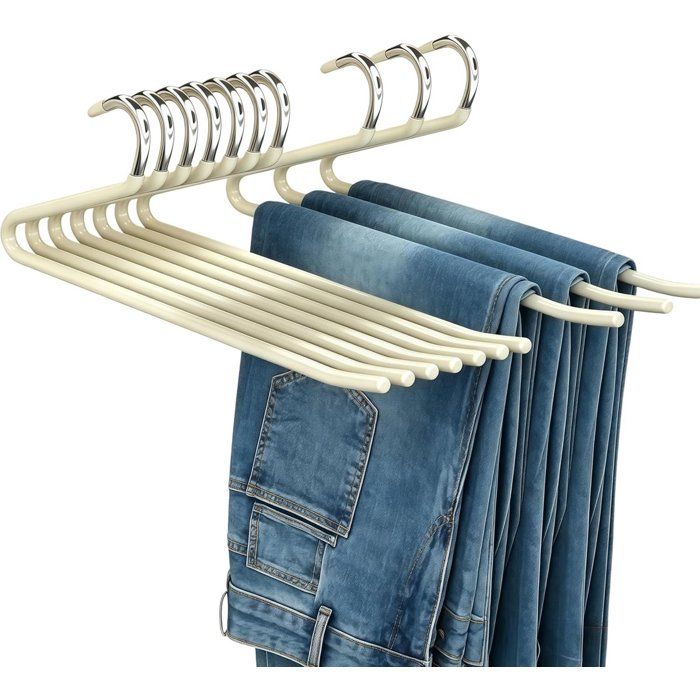 Cintres Pantalon Antidérapants Design Ouvert Lot de 10 Métal Beige Gain de Place pour Jeans et Jupes