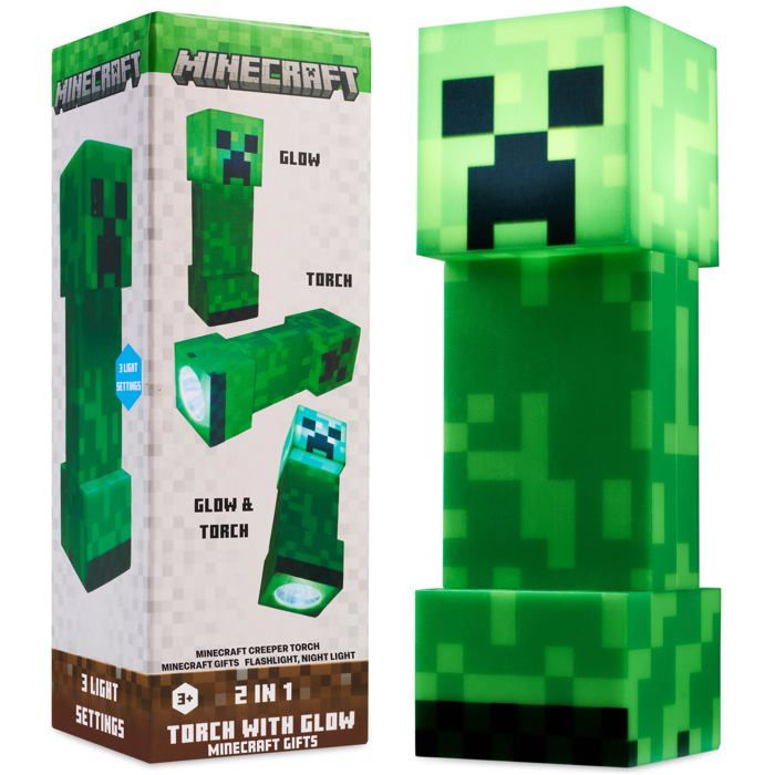 Creeper Lampe Torche 2-en-1 Lampe Fonctionné USB et à Piles Lamp LED avec 3 Modes Decoration Chambre Gaming Cadeau Gamer