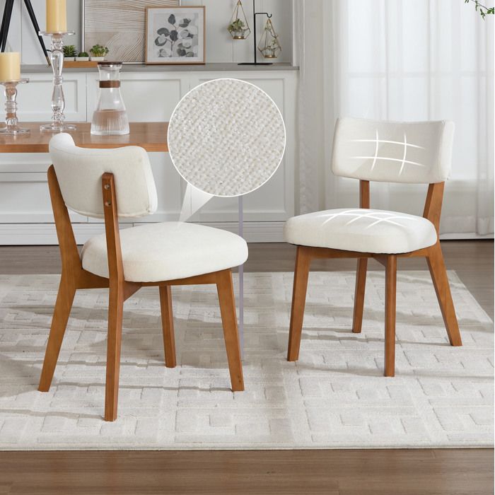 Chaise de salle à manger lot de 2 assise et dossier rembourrés en tissu beige pieds en bois massif ORVRYN