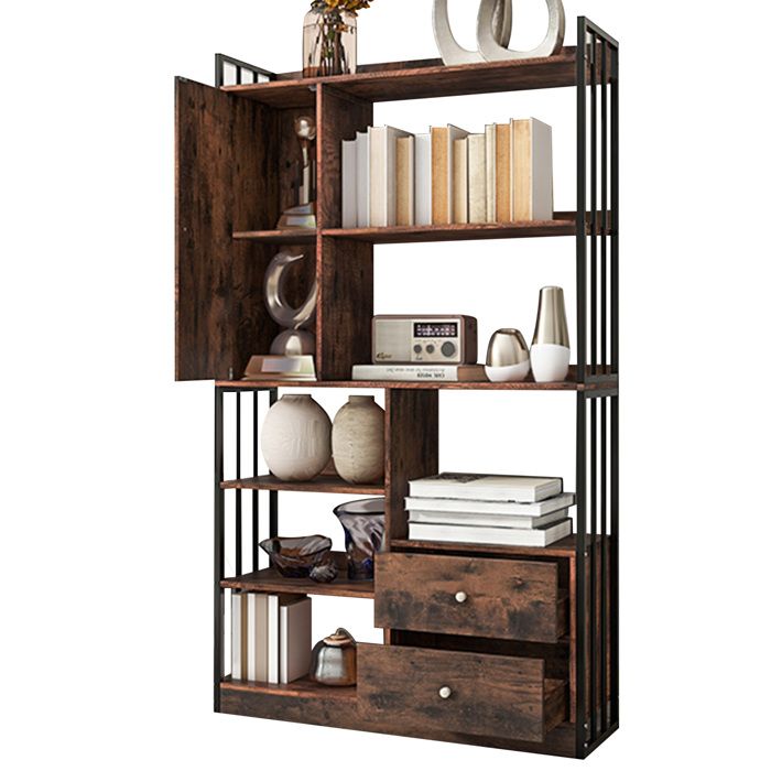 SENVIRO bibliothèque 100 x 30 x 173 5 cm 6 étagères avec portes et 2 tiroirs style industriel marron et noir