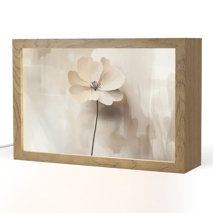 Lampe de Table LED - Lampe de Chevet - Motif Fleur - Beige - Peinture - Ombre 30x20 cm Couleur Vieux chêne - OnlyWow