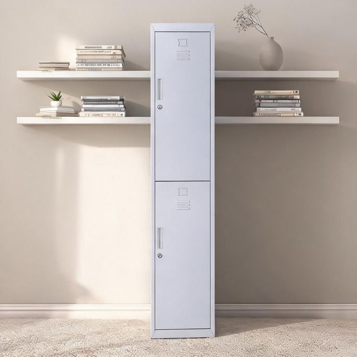 Armoire de rangement industrielle 2 compartiments - Verrouillable gris acier laminé à froid - 180 cm