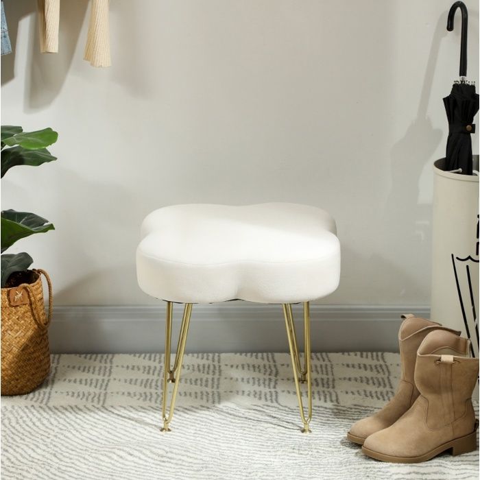VUENOR Tabouret rembourre forme trefle blanc creme 41 x 41 x 40 cm repose-pieds