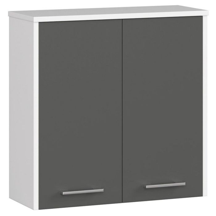 Armoire salle de bains AKORD FIN accr. au mur Blanche 60 cm 2 portes façade Gris Graphite 2 étagères 60x22 5x60 cm