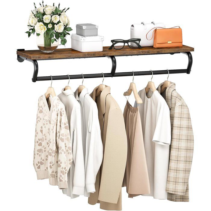 Porte-Vêtements Mural En Métal Avec Étagère Supérieure Étagère De Rangement Avec Tige De Suspension Pour Buanderie Chambre À Co