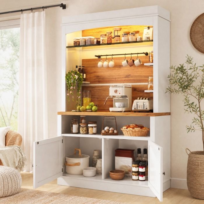 Buffet haut de cuisine LED RGB - Blanc - 107 x 43 x 184 cm