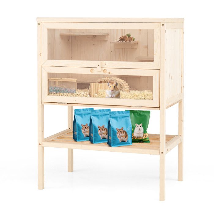 Cage hamster sur pied avec toit ouvrant grillagé en bois de sapin 31 5 pouces habitat pour hamster et rongeurs
