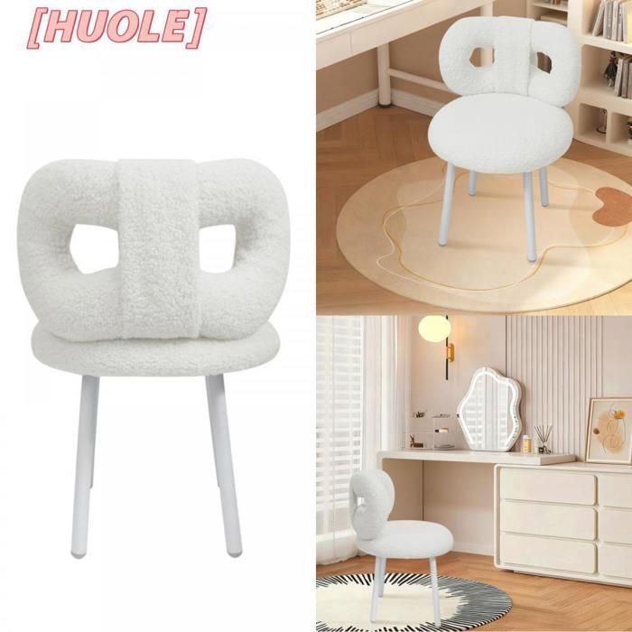 HUOLE Chaise de bureau sans accoudoirs chaise de maquillage avec nœud en peluche Teddy - Chaise de chambre - Blanc.