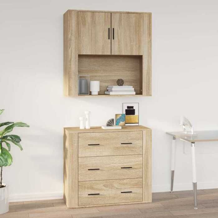 Beige Armoire murale Chêne sonoma 80x33x80 cm Bois dingénierie - Meuble Rangement LV33778