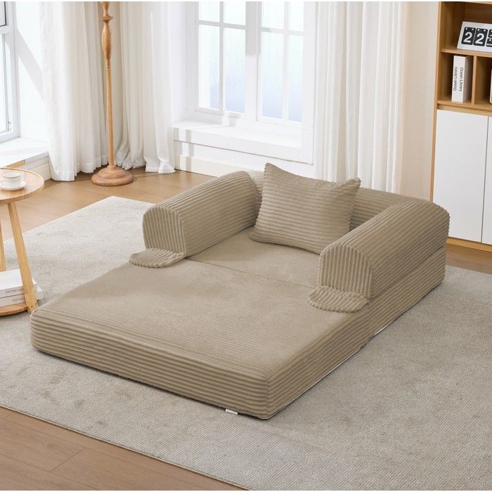Canapé-lit convertible 1 place en corduroy chauffeuse gain de place avec coussin sans outils JOINERY