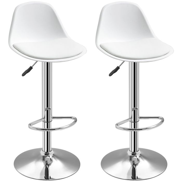 Lot de 2 Chaises Hautes de Bar avec Dossier et Repose-Pieds Hauteur Réglable 82-104 cm Blanc 41x42 cm