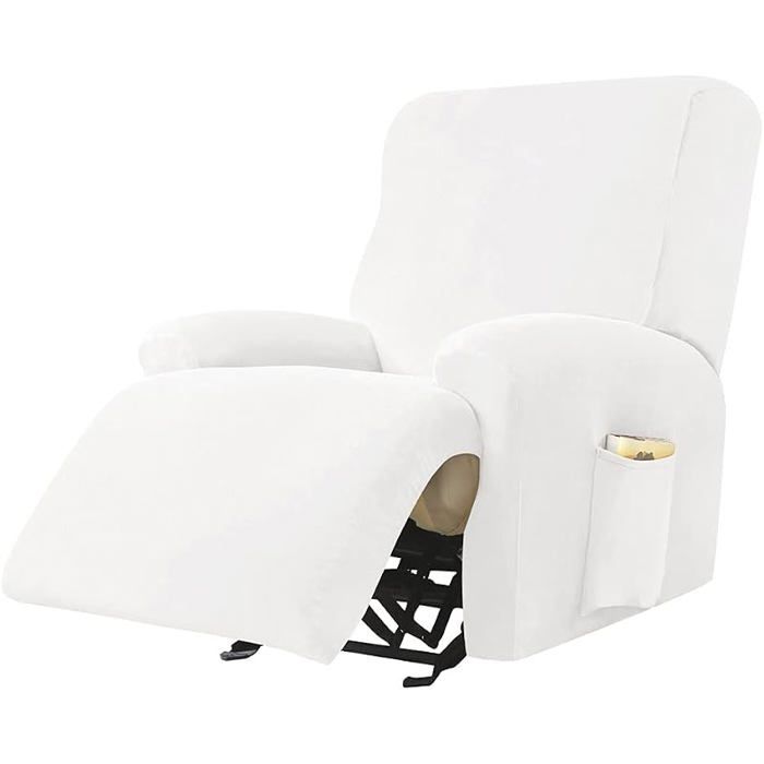 de Fauteuil Doux Velours ExtensibleBnche  4 Pièce de Canapé Antidérapante avec Poche Bnche blanc HOUSSE DE FAUTEUIL