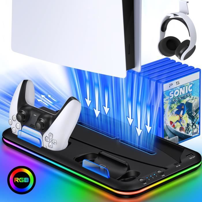 Noir - Support Vertical pour Console PS5 avec lumière RGB, ventilateur