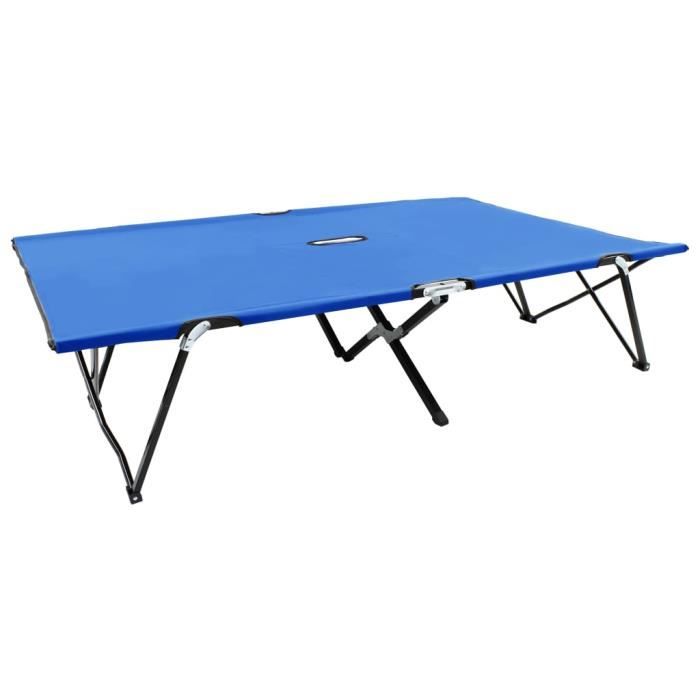 Lit de camping pliable à 2 personnes Bleu Acier - LIT DE CAMP
