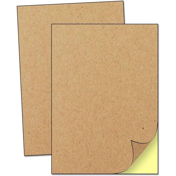 Étiquettes Autocollantes Kraft Brun A4 - 50 Feuilles, 210x297 Mm, Pour Impression Laser Et Jet D'encre, Usage Polyvalent