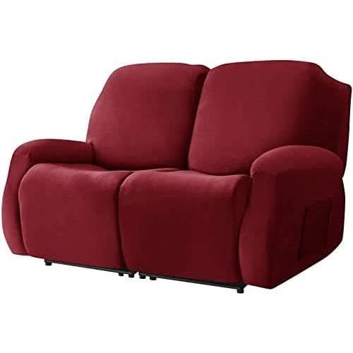 Housse De Fauteuil Relax Extensible Velours Doux 2 Places Beige - Antidérapante Avec Poche Latérale