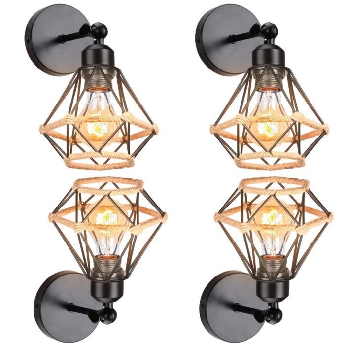 Yowei Lot de 4 Applique Murale Industrielle Réglable Lustre en Fer Lampe Murale Designe Cage Noir E27 Éclairage Luminaire pour