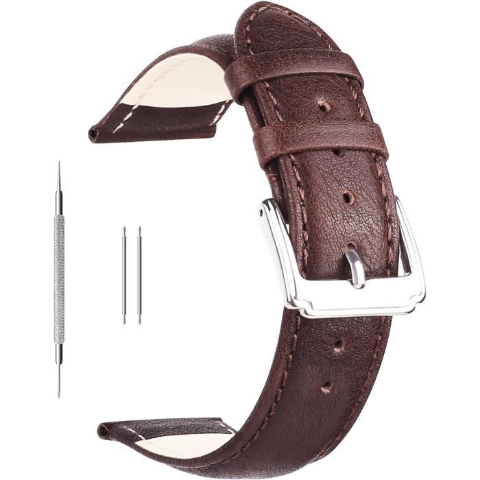 Bracelet Montre Cuir 16 Mm Marron façon Veau Lisse Rechange Boucle
