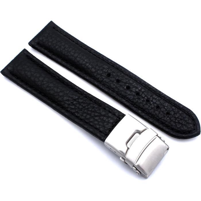 Bracelet De Montre Cuir 20mm Homme Avec Boucle Déployante Sans Marque