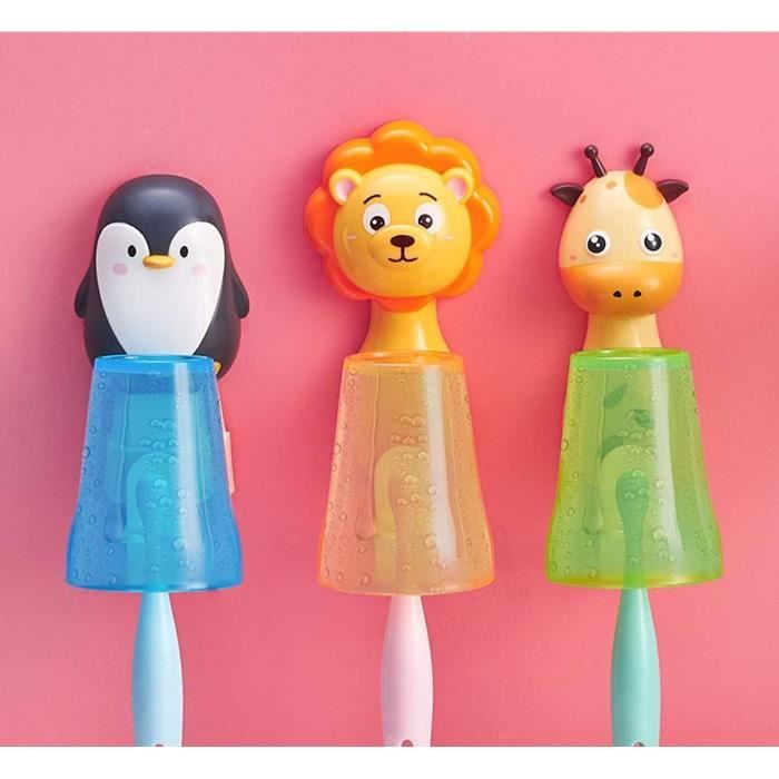 Porte-brosses à Dents Muraux Pour Enfants - 2 Pièces Adhésifs, Motifs Animaux, Sans Perçage - 12
