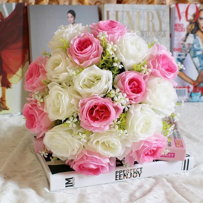 Xiton Blanc Bouquet mari/ée en Soie Artificielle Bouquet de Fleurs Beau Mariage avec des Fleurs Bouquet avec Ruban