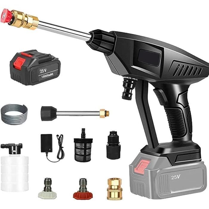Nettoyeur Haute Pression Sans Fil 200W - 2 Batteries, Tuyau 5M, Pistolet Multifonction Voiture Et Jardin