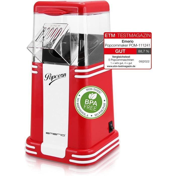 Machine à Pop-corn Emerio POM-120650 - 360W, Cuve Antiadhésive, Pour Pop-corn Sucré Ou Salé - Rouge