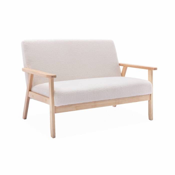 Banquette Et Fauteuil Isak - Design Scandinave En Bois Et Tissu Bouclette - 114x69.5x73 Cm