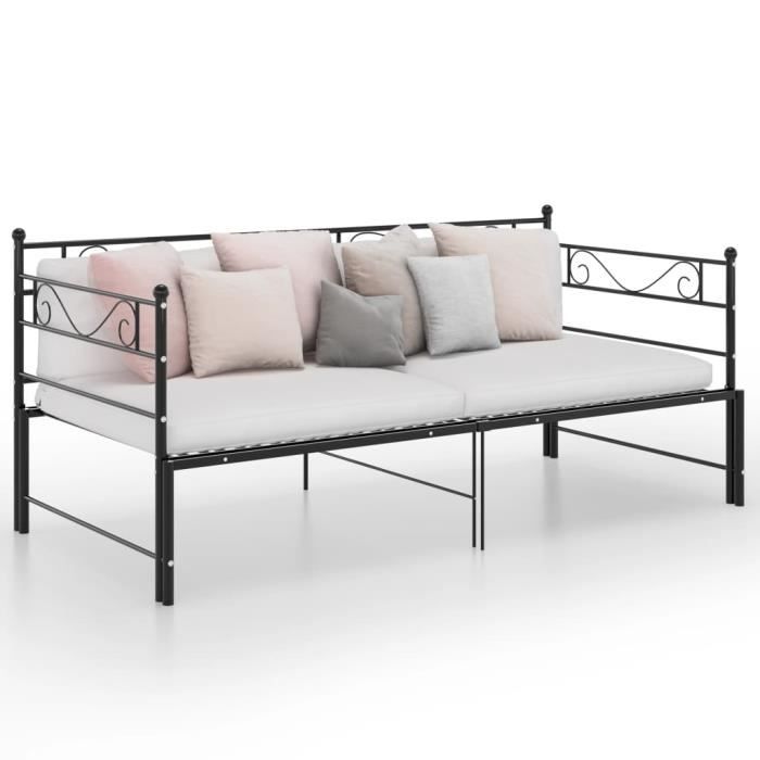 canapé-lit extensible jili - noir métal 90x200 cm - design contemporain