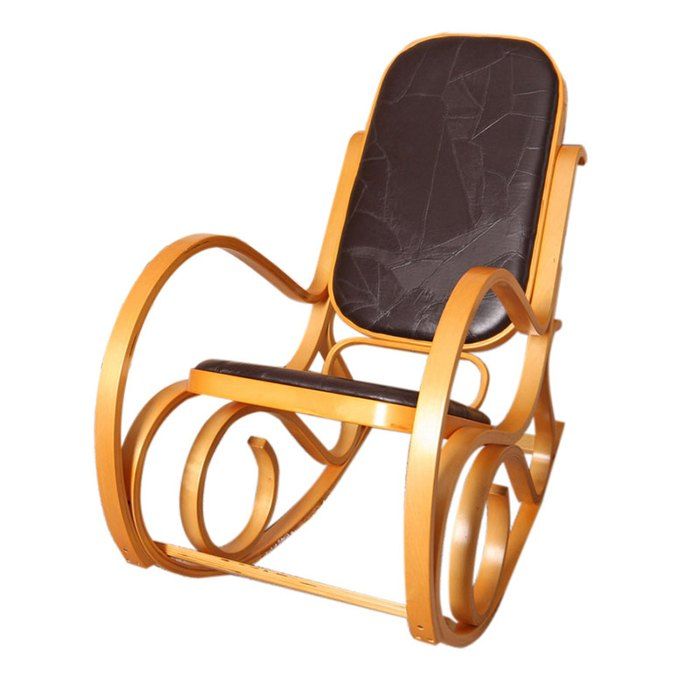 MCW Fauteuil à bascule M41 aspect chêne assise en cuir Patchwork marron