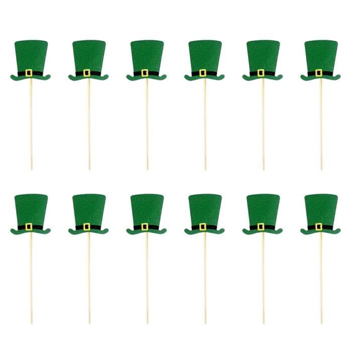 Soy2 12 Pieces Decoration De Gateau St Patricks Jour Trefle Papier Chapeau Haut De Forme Tasse Decoration De Gateau Pour Mariage Cdiscount Maison