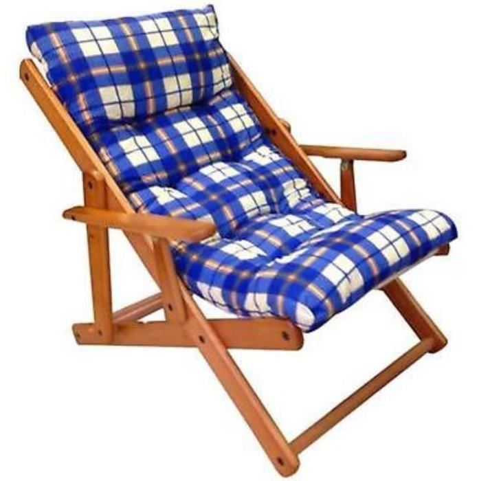 Fauteuil de jardin RELAX en bois inclinable dans 3 positions de carrés bleus