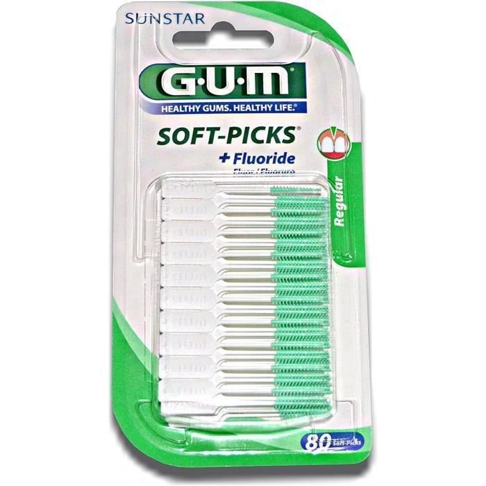 Brossettes interdentaires Sunstar Gum Soft-Picks - Lot de 80 - Vert - Pour Adulte - Avec Fluorure