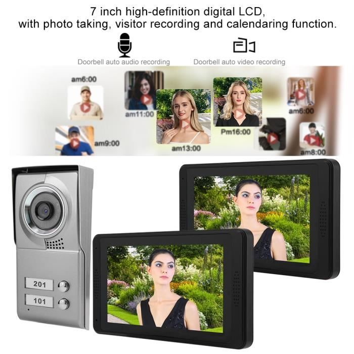 MOI Interphone 2 Voies 7in Filaire Wifi Vidéo Sonnette TFT LCD Affichage à Distance APP Mot de Passe Carte d/'Identité Vision Nocturne Interphone 100-240V