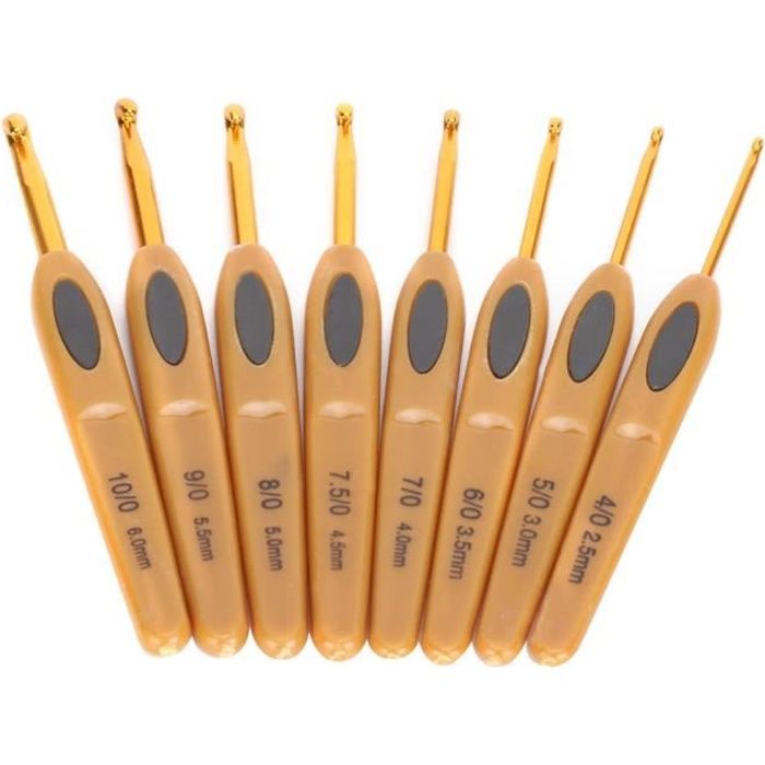 Atyhao Crochet ergonomique 8pcs Crochet Crochet Tricot Outils En Aluminium Aiguilles De Chandail Ergonomiques Poignée En Plastique