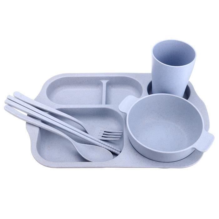 Set Couverts Bebe 6pcs Verre Assiette Bol Cuillere Fourchette Baguettes En Fibre De Bambou Bleu Wir12 Cdiscount Puericulture Eveil Bebe