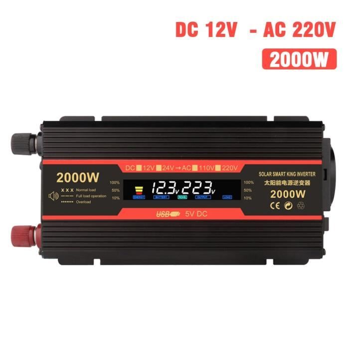 CARRYBATT 2000W Convertisseur Pur Sinus 12V 220V 230V Onduleur Onde Sinusoïdale Pure Transformateur de Tension avec télécommande & 2 Prises EU et 1 Port USB pour Voiture,RV, Voyage