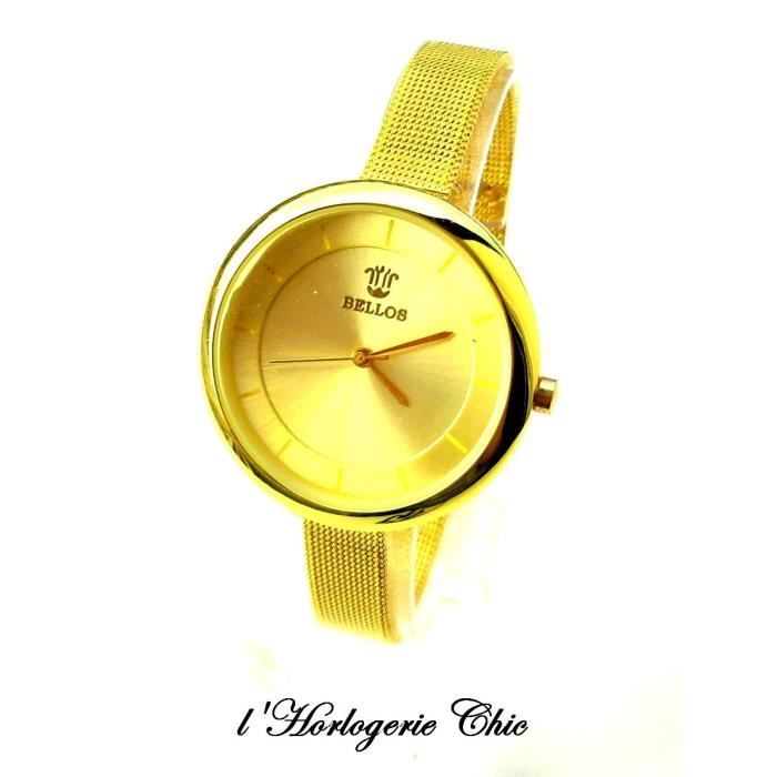 MONTRE FEMME WATCH ACIER BIJOUX CHRONOGRAPHE QUARTZ OR DORE PLATE ICE METAL