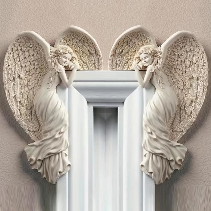 Fronton De Porte Ange En Résine Argentée – Déco De Lit Ou Porte, 95 Cm, élégance Classique