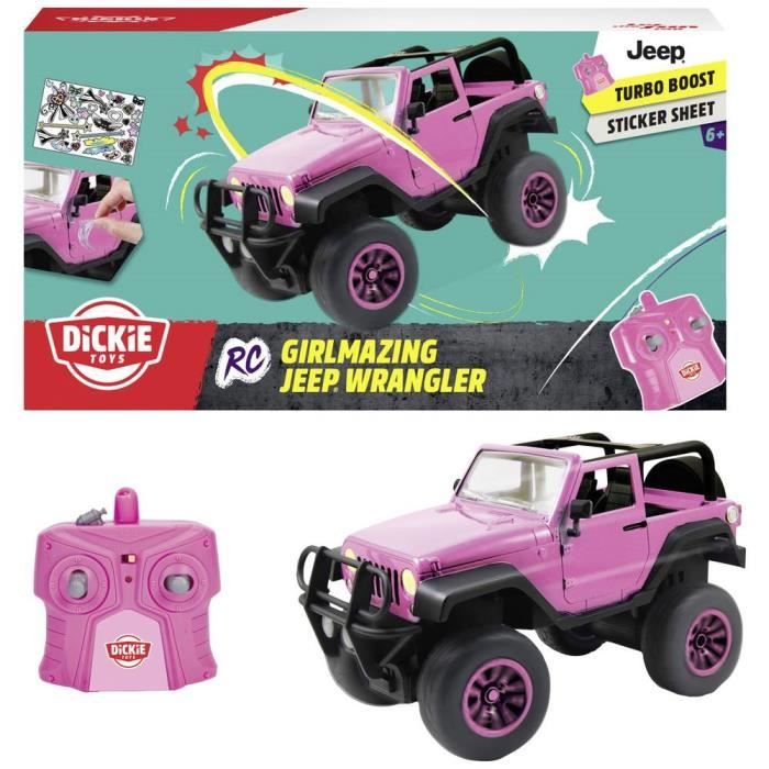 Dickie Toys Jeep Wrangler SUV Rosa Metallizzato - Auto Telecomandata 2.4GHz Per Bambini 6+ Con Adesivi E Sedile Per Bambole